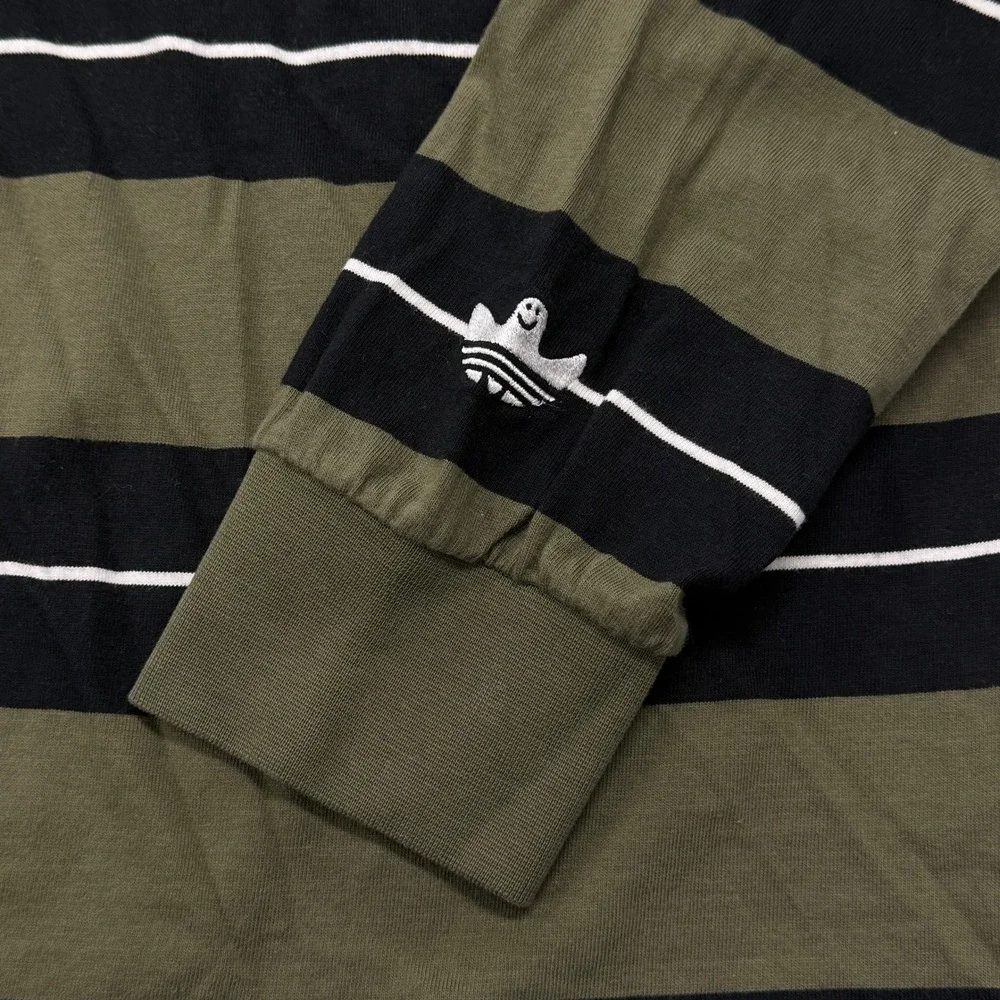 Adidas Skateboarding Shmoofoil Rugby Shirt Men L Rugby Striped Quarter Zip Green